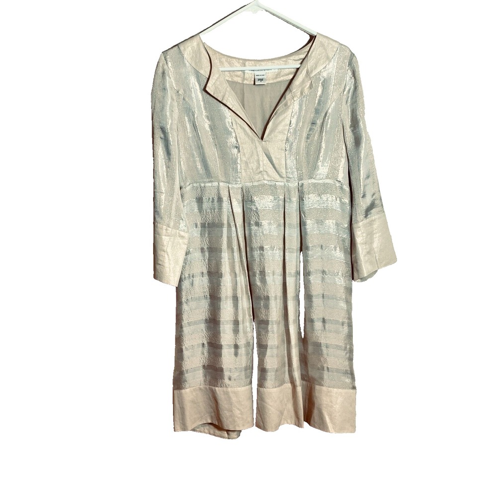 Diane von Furstenberg Corina A-line Dress 6‎ Gold Beige Silk Pleated Metallic